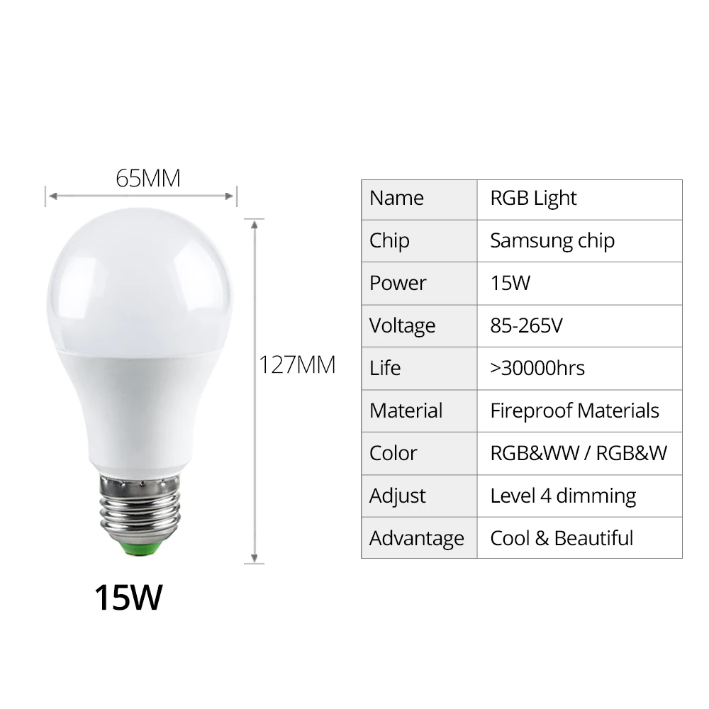 

Foxanon LED Lamp E27 RGB Led Bulb Lights 5W 7W 10W 15W RGBW Smart Dimmable Ampoule LED For Home Holiday Decor+ Remote Controller