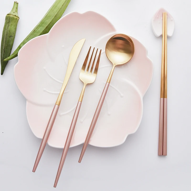 Набор розовых столовых приборов из нержавеющей стали 304