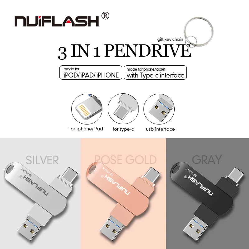 Металлический USB флеш-накопитель Nuiflash объемом 128 ГБ Usb 2 0 32 64 для iPhone X/8 Plus/8/7 Plus
