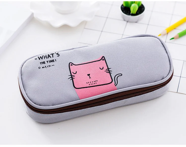 Kawaii корейский студенческий канцелярский мультяшный Лев сова, белка пенал с изображением кота мешок большой емкости молнии пенал для детей - Цвет: Cat