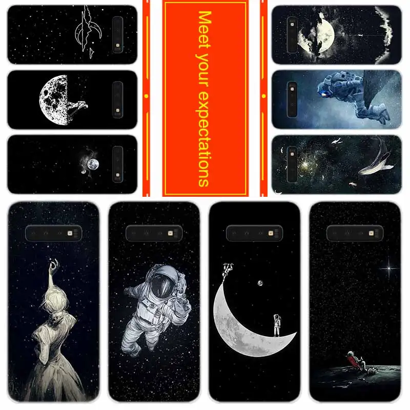 Мягкий чехол для Samsung Galaxy S30 S20 S11 S10 S9 S8 Plus S7 Edge S10e Uitra Space Moon милый черный|Бамперы| |