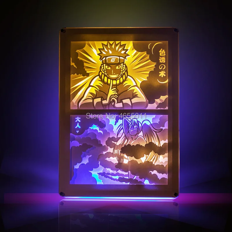 S. orange 3D Аниме Uzumaki Наруто настольная лампа Luminaria светодиодный акриловый кристалл фоторамка DIY ночной Светильник резьба по теням бумажные лампы
