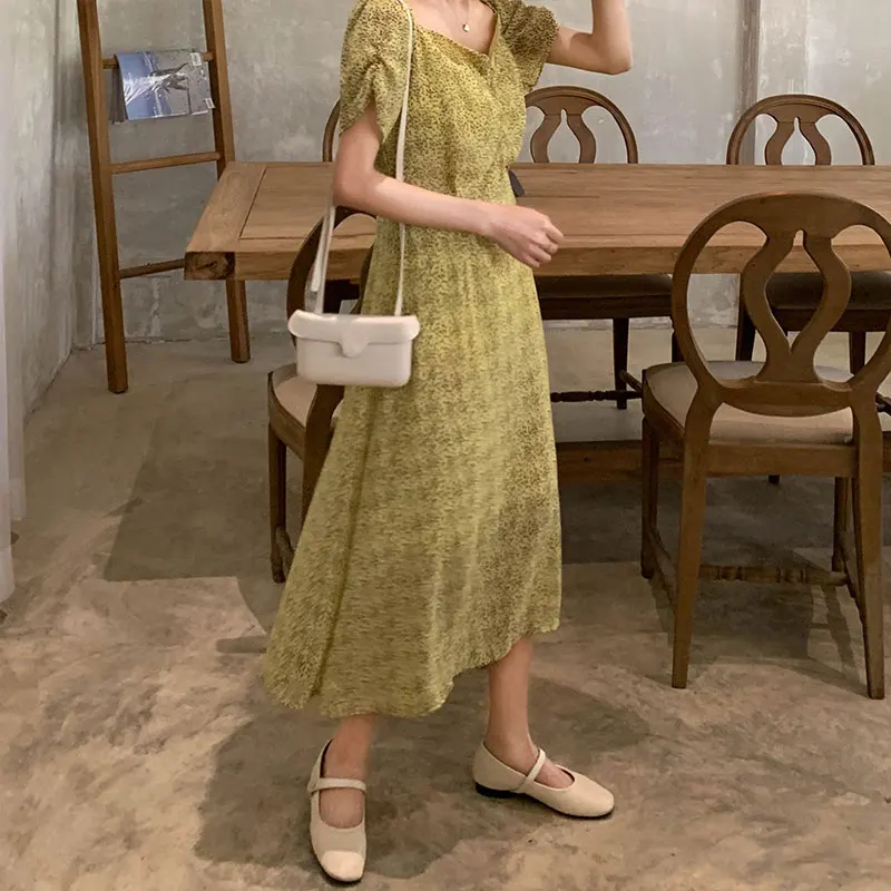 Для женщин летние милые платья Chic Ins Kawaii Винтаж с v образным вырезом платье