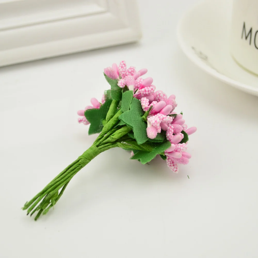 Pink Дешевые 12 шт./лот искусственные тычинки цветы для рукоделия аксессуары для дома Скрапбукинг DIY ВЕНОК Конфеты Подарочная коробка украшения - Цвет: Pink