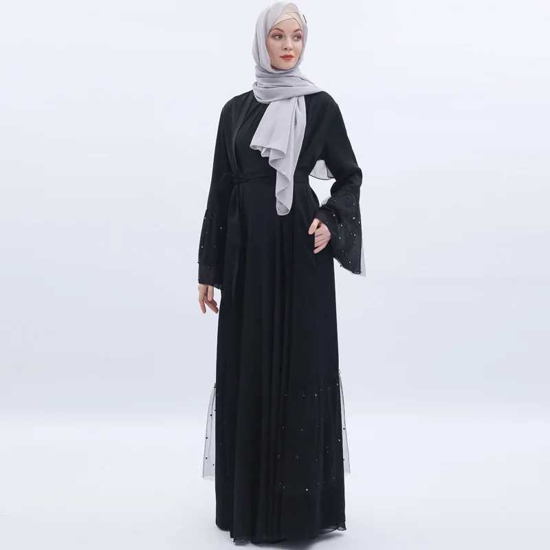 Элегантное мусульманское Beanding Abaya Nida платье макси кардиган кимоно длинный халат