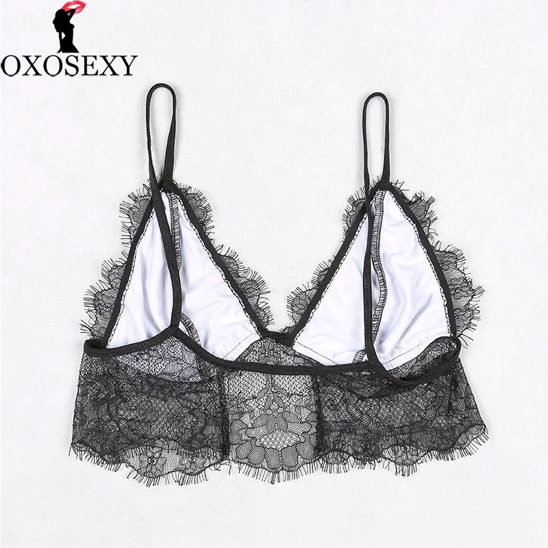 Можно носить на улице Топ укороченное черное кружевное бикини женский