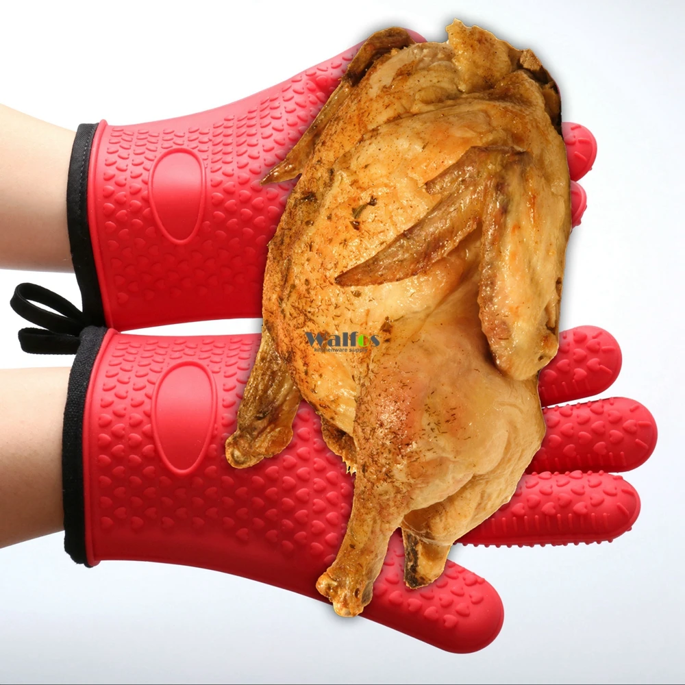 WALFOS супер толстые термостойкие силиконовые перчатки из двух частей с хлопком для