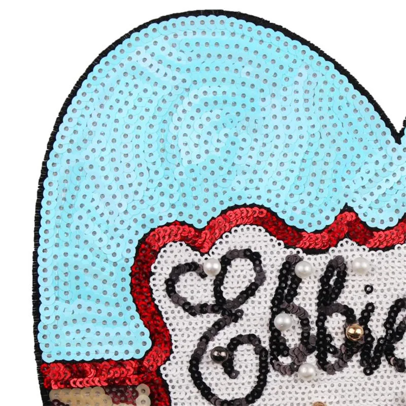 Biker patch 230mm Heart Letters Beads Leopard pattern suquins Embroidery iron on patches for clothing Stickers Free Shipping | Дом и сад