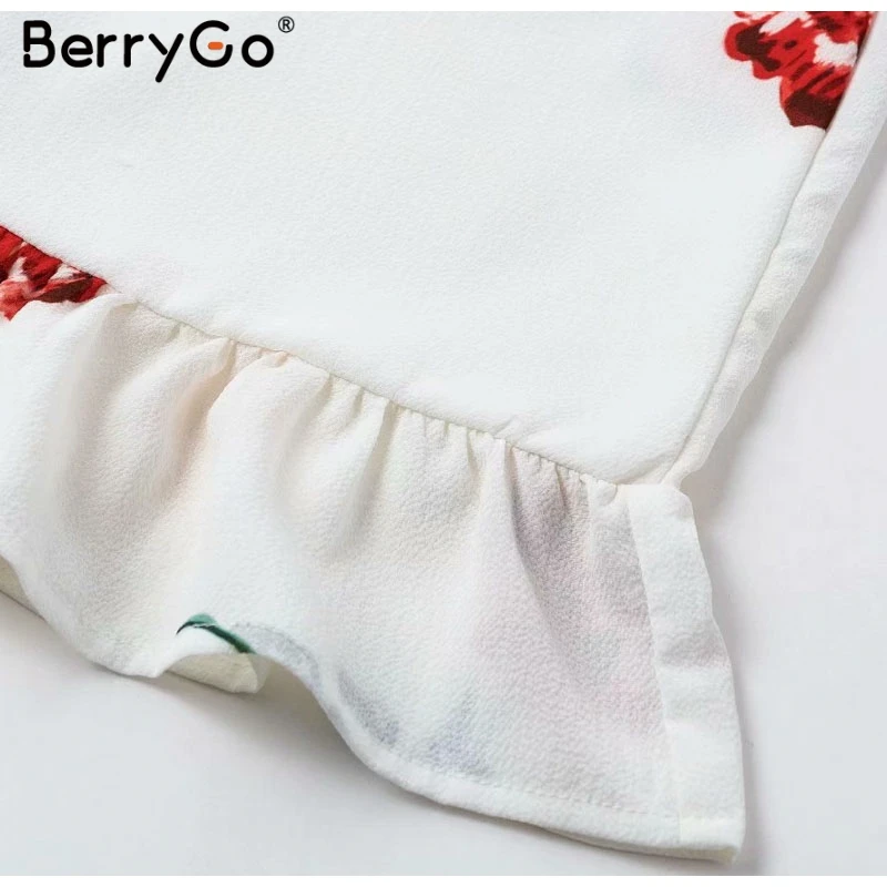 BerryGo/сексуальное женское белое платье с открытыми плечами и принтом, элегантные летние платья с рюшами на шнуровке, праздничное пляжное женское мини-платье vestidos