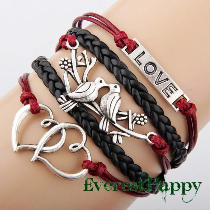 5 шт. антикварный бесконечность подвески влюбленность в форме сердца птицы