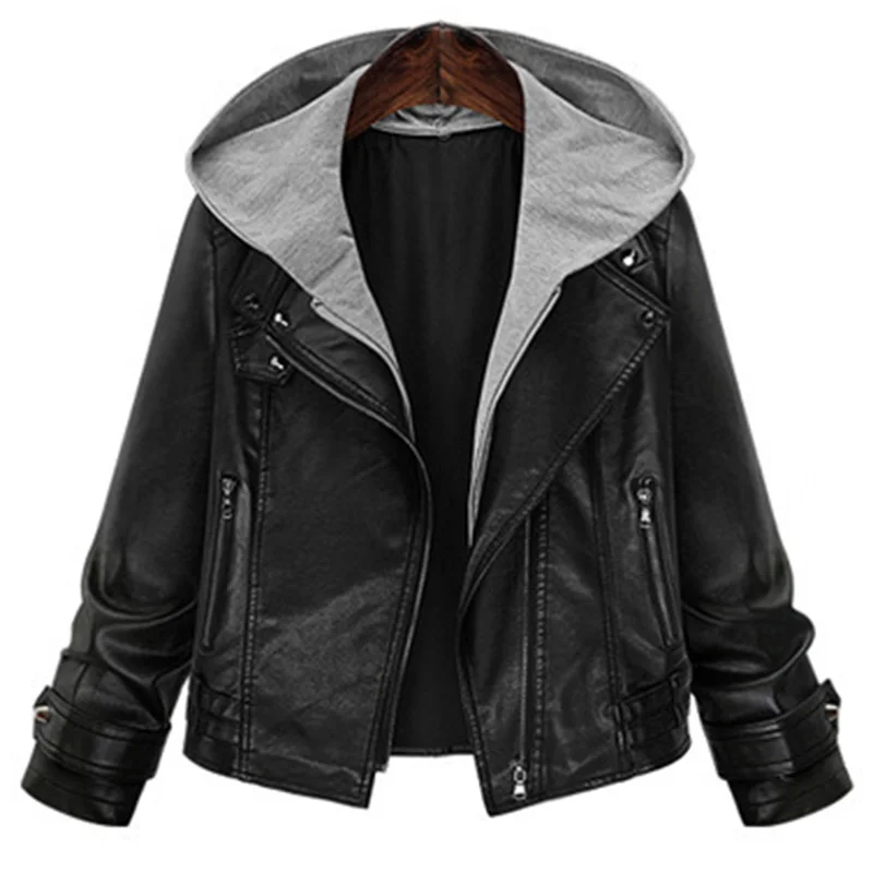 Осенняя куртка с капюшоном кожаная короткая 2019 зимняя верхняя одежда длинными