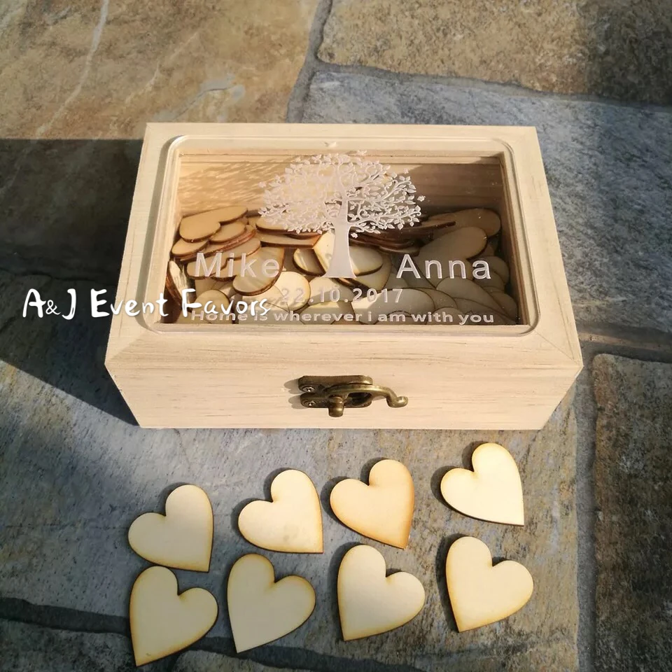 

1set Unique Custom name Check-in card boxes Wooden Birthday Anniversasry party Guestbook Personalized Wedding guest book