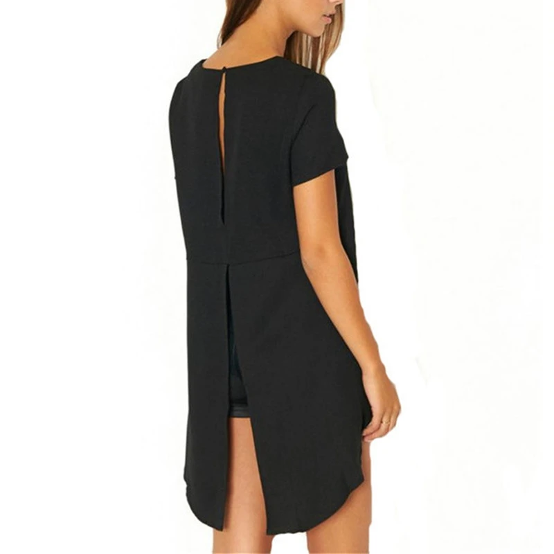 Solid Chiffon Women's Shirt - Short Front Long Back Dovetail Blouse - Summer Catwalk Style Fashion Tops for Ladies image 5