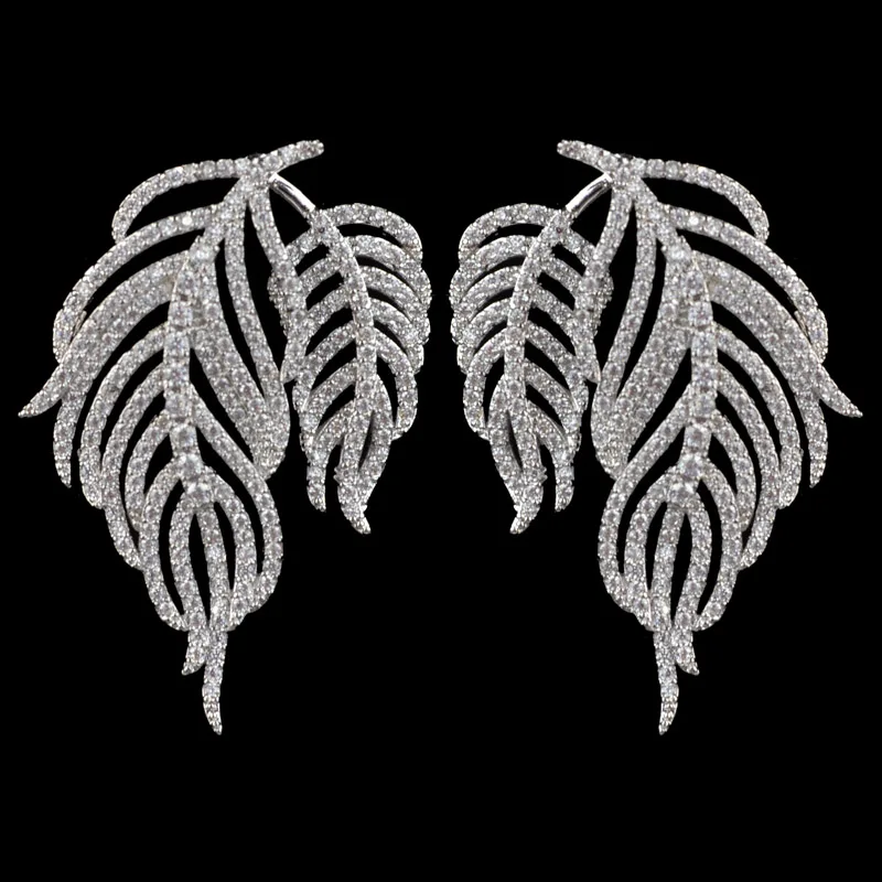 Роскошные Дизайнерские серьги из двух частей с перьями фианита микрозакрепкой
