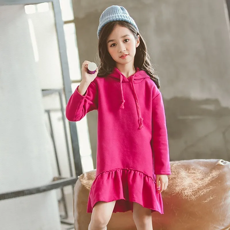 Christmas Hoodies Hooded Girl Dress Thick Autumn Winter Long Sleeve Casual Clothing Children Red Size 12 14 10 6 8 4 | Детская одежда и