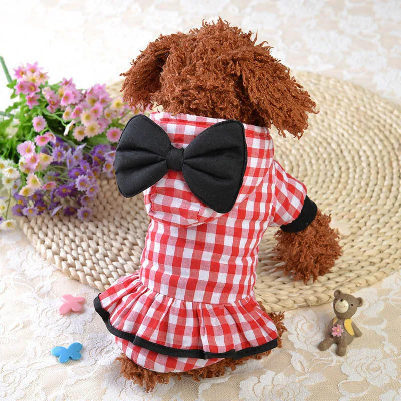 Модное теплое пальто с бантом для собак зимняя шапка капюшоном куртки клетчатая