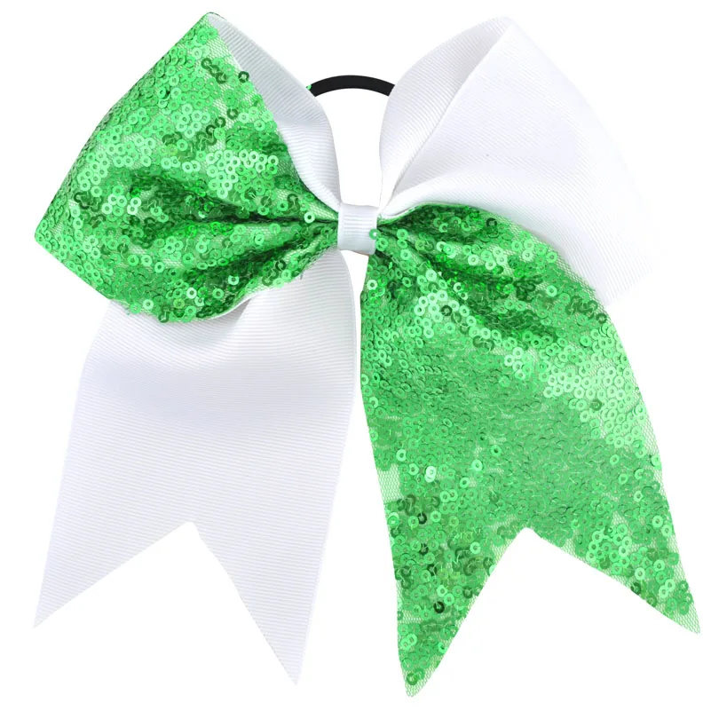 NO25 Christmas Green 7 дюймов Большая блестка бант для чирлидинга бант для волос Радужная эластичная лента для волос Корсажная Лента Детские аксессуары для волос для девочек - Цвет: NO25 Christmas Green