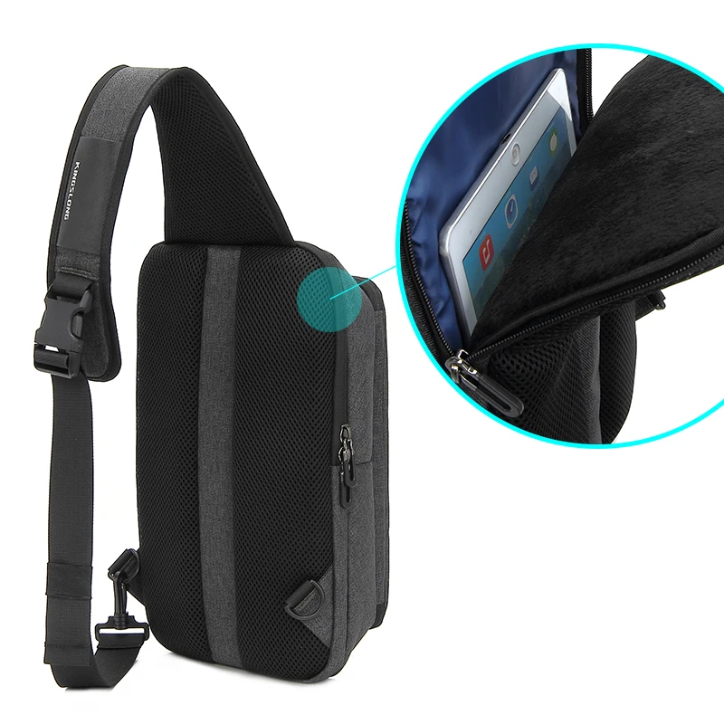 sling bag Fashion black bags with usa charge chest bag light weight daypack outdoors daily bags fit in 9.8 inch ipad By KSL