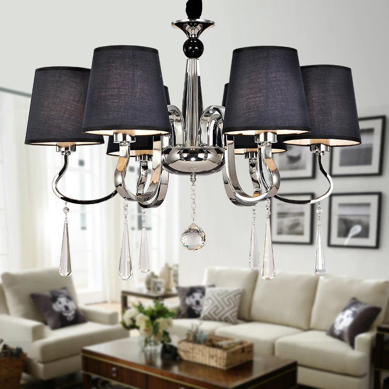 Современная Люстра Черная ткань абажур люстра современное освещение гостиная