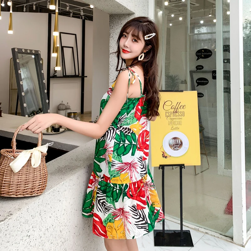 LERFEY Women Sexy Dress Beach Sundress Spaghetti Mini Casual Loose Dresses Summer Ruffles Print New Clothings | Женская одежда