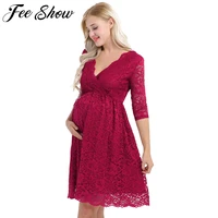womens maternity elegant floral lace overlay v neck half sleeve knee length pregnant photography dress for formal evening party