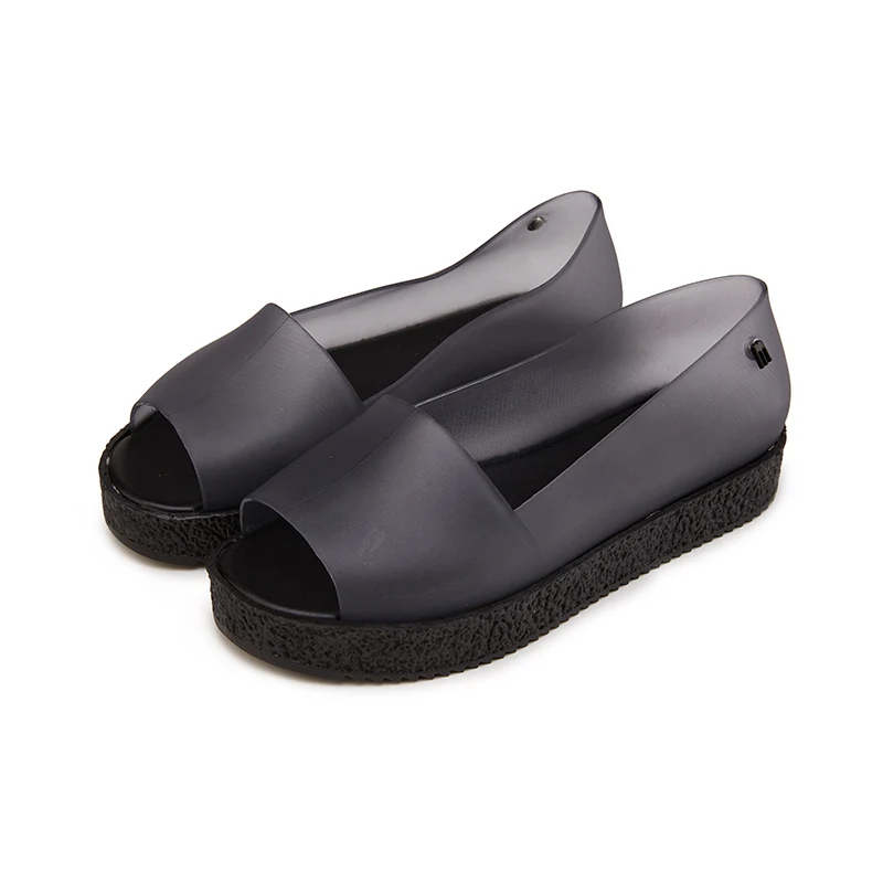 Черный Melissa/женские босоножки; пляжная прозрачная обувь; Mulher; женские сандалии на плоской подошве; мягкие Разноцветные Летние повседневные босоножки без застежки - Цвет: Черный