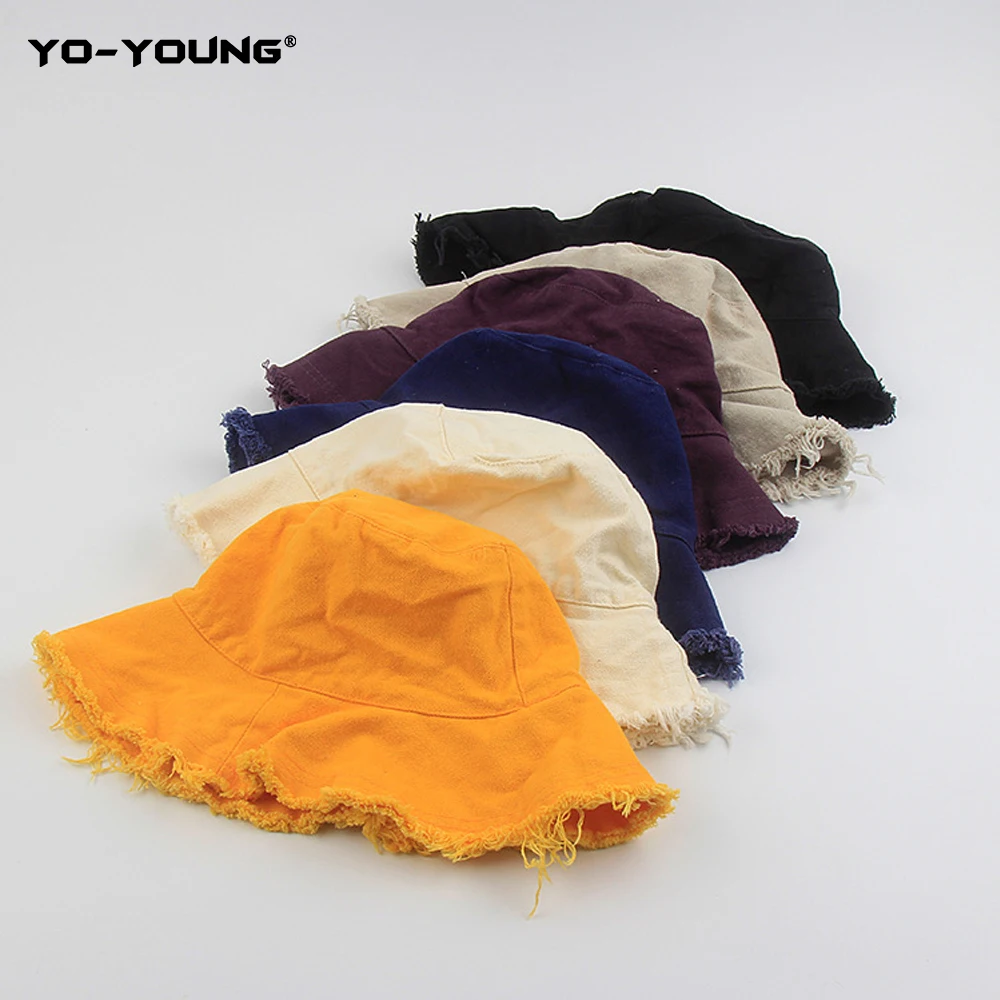 Yo-Young Женская одноцветная Панама, хлопок, высокое качество, дистресс дизайн, повседневные рыбацкие шапки, для путешествий на открытом воздухе 56-58 см