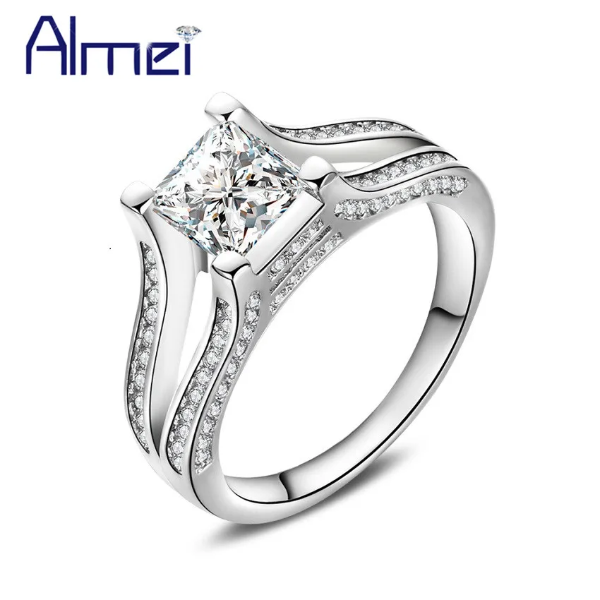Almei 5% скидка кольца для женщин Серебряный цвет дамское кольцо квадратное Bague