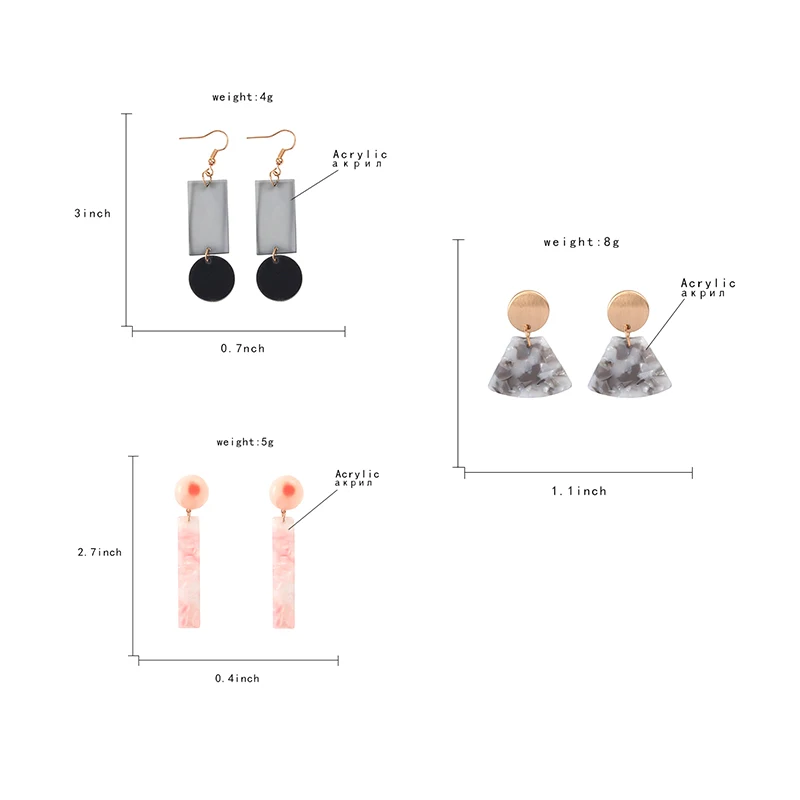 Acrylic Long Earrings Rectangle sector Print Acetic Acid Sheet Geometric Drop Hanging for Women 2019 Fashion Statement | Украшения и