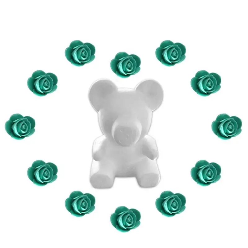 Green 25cm DIY Foam Rose Bear Mold+200pcs PE Handmade Flower Creative DIY Rose Doll Toys Romantice Wedding Party Gifts - Цвет: Green
