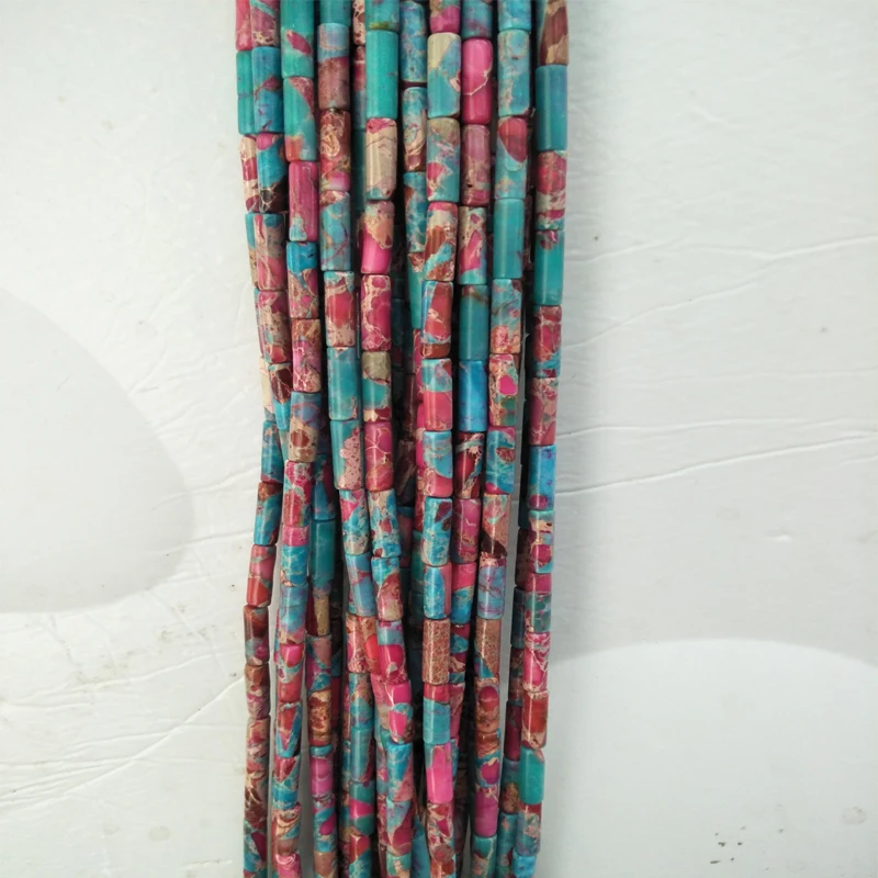 

4x13 мм натуральный красный синий Императорский Ясперс, каменные бусины цилиндрической формы, свободно Прикрепленный драгоценный камень, нитка из бисера 15 ''для DIY браслета, ювелирных изделий