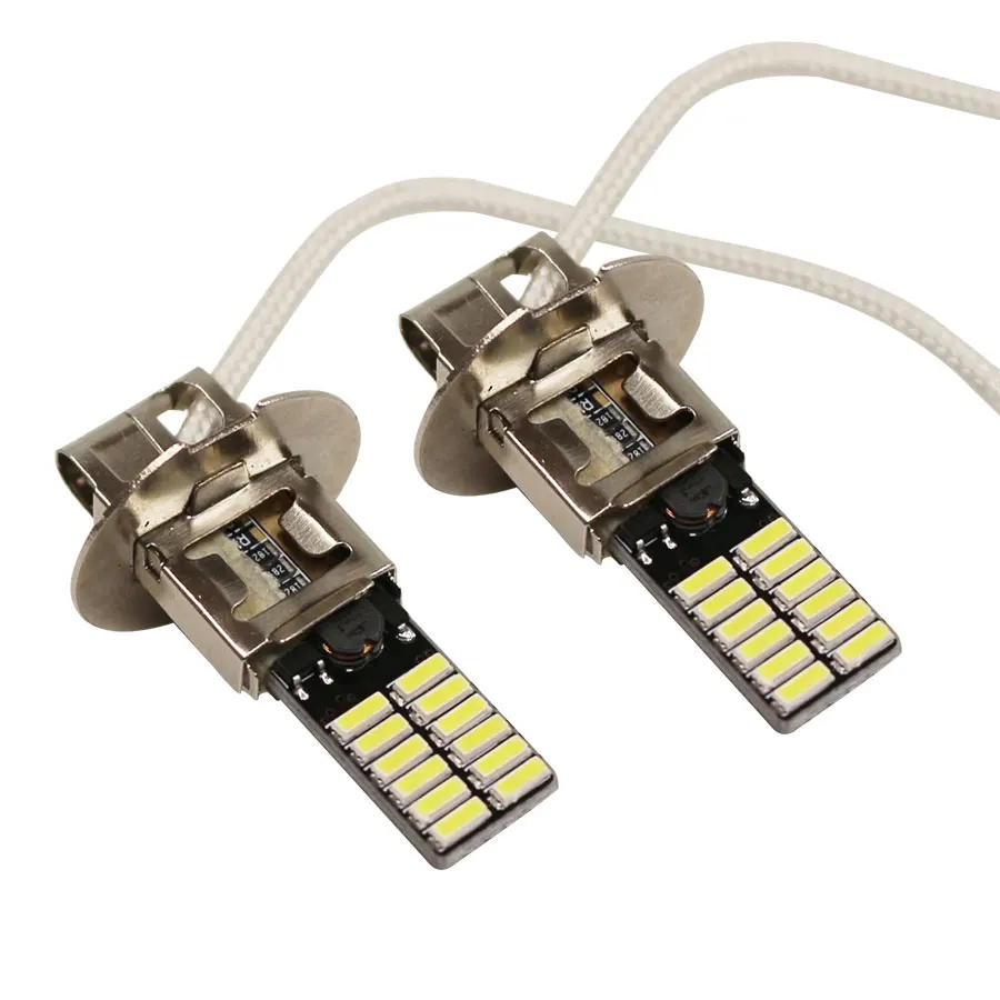 

YCCPAUTO 2Pcs 24 SMD 4014 H3 LED Fog Light Bulbs 6500K White LED Light source For Auto Car Fog Lights Running Driving Lamps
