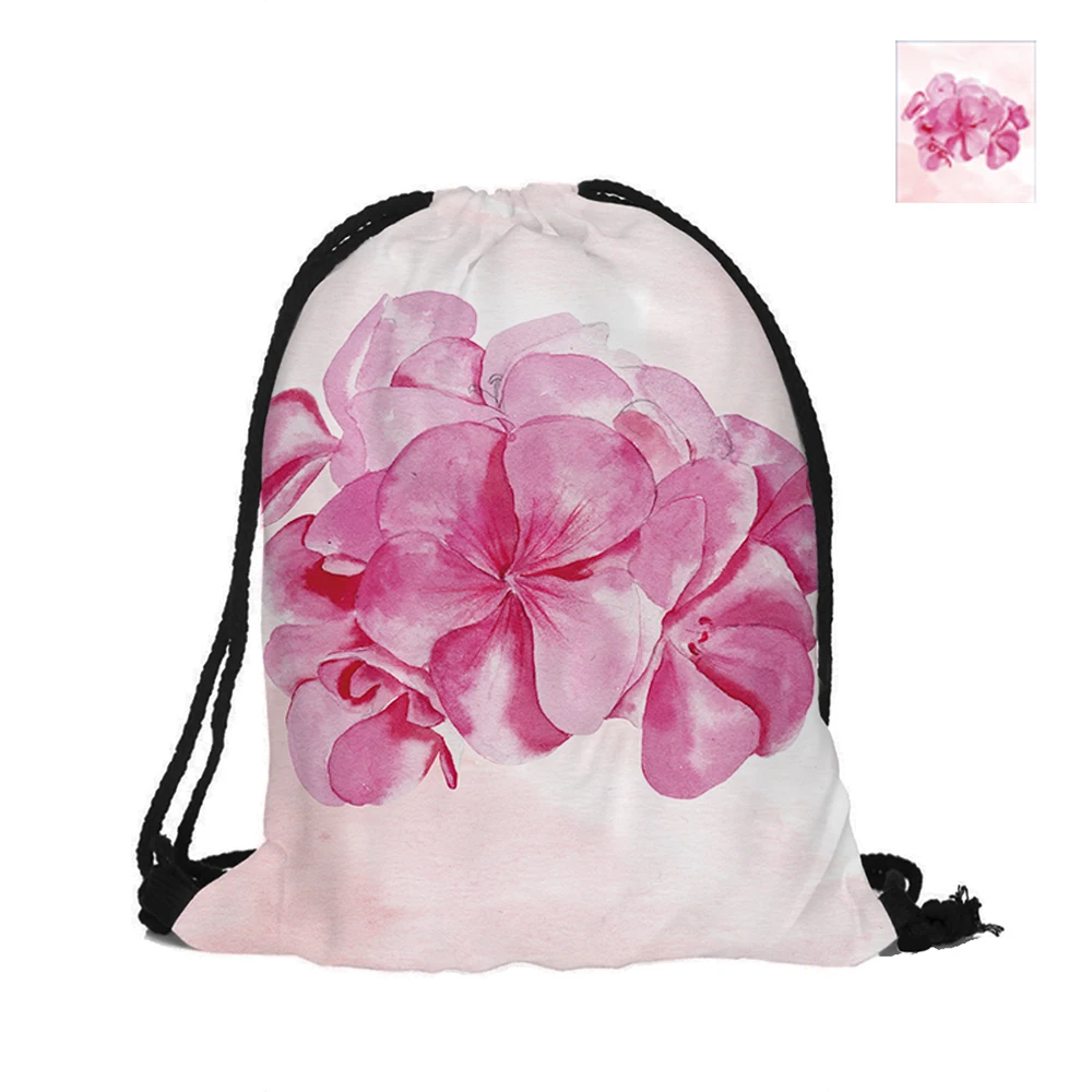Розовый рюкзак с принтом Гортензии на шнурке модные сумки из полиэстера для