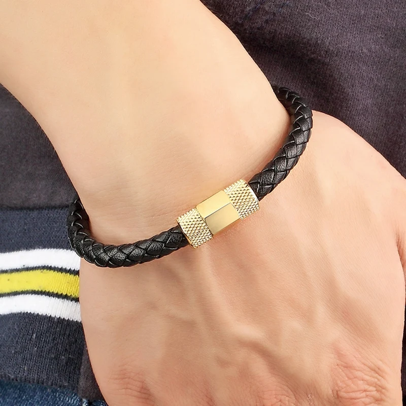 Janeyacy Hot Stainless Steel Bracelet Fashion Black Ladies Leather Manual Magnetic Buckle Mens Puleseras | Украшения и аксессуары