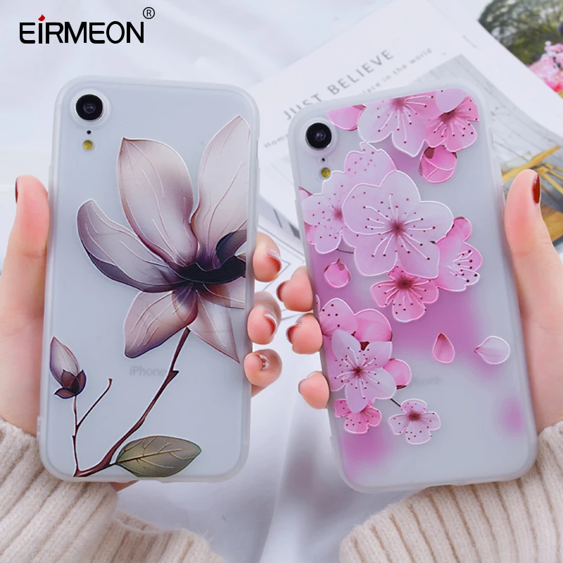 EIRMEON 3D Рельефный цветочный чехол для iPhone 7 8Plus XR XS Max 5 6 6S Plus X матовый мягкий
