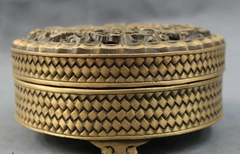 

bi002114 Tibet Bronze Buddhist Myth 2 Dragon Head Ball Statue Box Incense Burner Censer