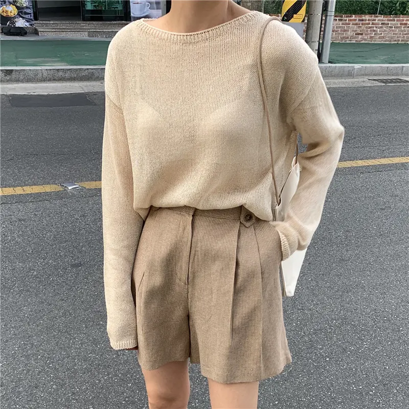 HziriP Gentle Women New Sunscreen Light Chic 2019 Autumn Thin Retro Full-Sleeved Solid Sweater Pullovers Simple Knitted | Женская одежда