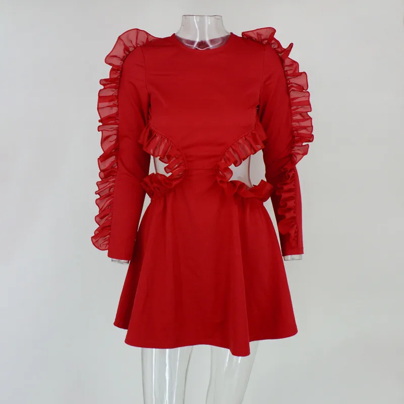 DRESSMECB женское летнее повседневное мини платье с оборками и круглым вырезом