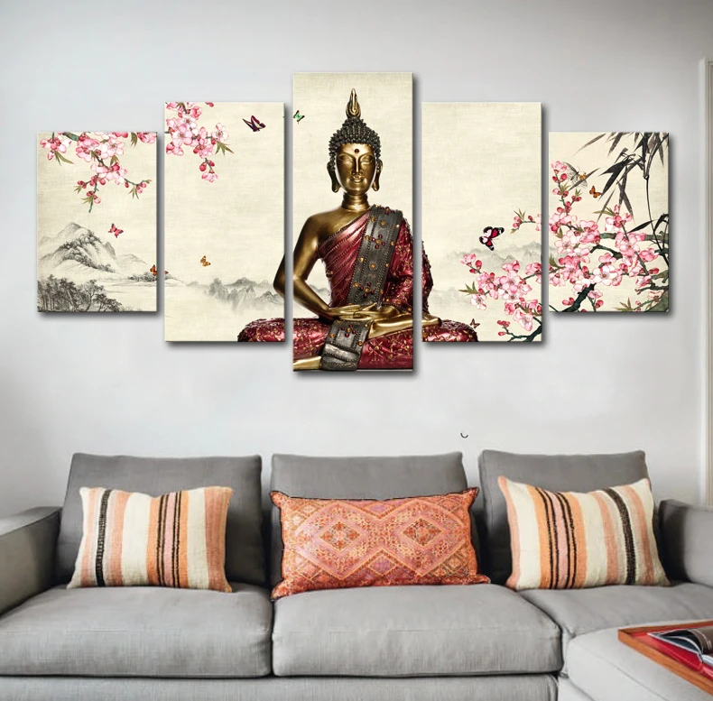 

5 Panel Abstract Printed Buddha Painting Canvas Wall Art Home Decor Buddha Picture For Living Room Unframed