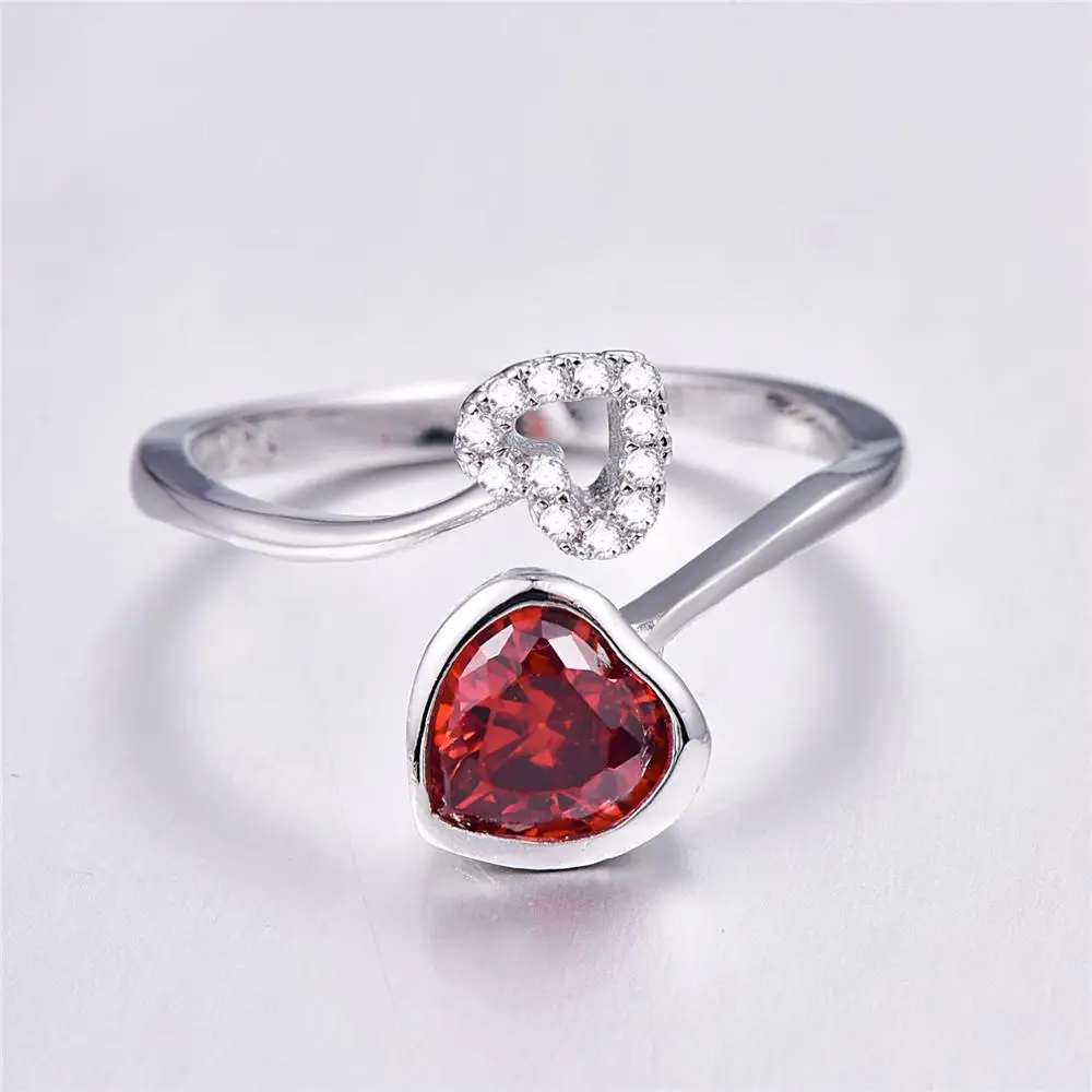 Double Heart Fashion Garnet &amp White 925 Silver Ring Wedding Romantic Jewelry | Украшения и аксессуары