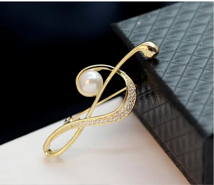 Wholesale 12pcs/lot Charm Music Note Cystal Pearl Brooch Lovely Brooches Pin clip Novelty Gift Pendant Golden Silver Jewelry | Украшения и