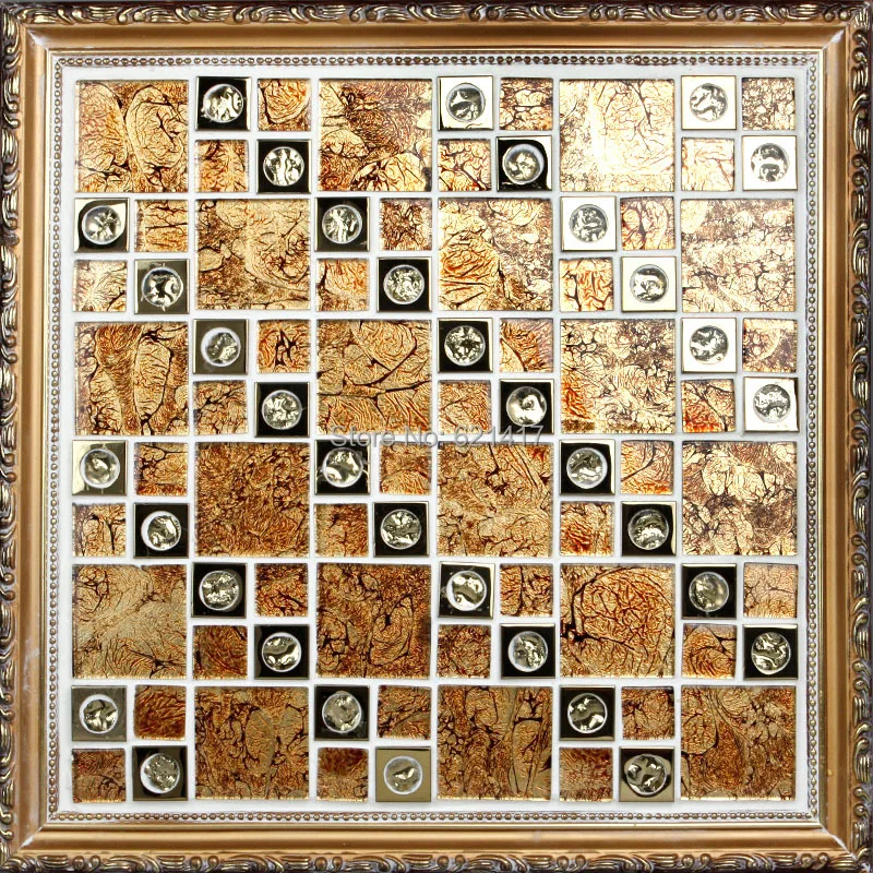 Оранжевая Гальваническая Золотая мозаичная плитка HMGM1100 backsplash кухонная