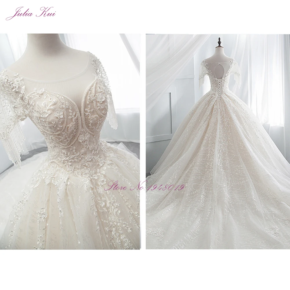 Julia Kui Vintage Bling Scalloped-Neckline Ball Gown Wedding Dresses With Cap Sleeves Delicate Wdding | Свадьбы и торжества