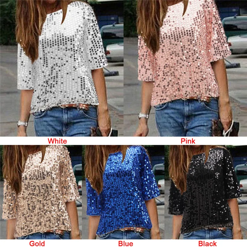 Женская блузка с блестками летняя повседневная свободная|mujer blusas|new shirtblouses tops |