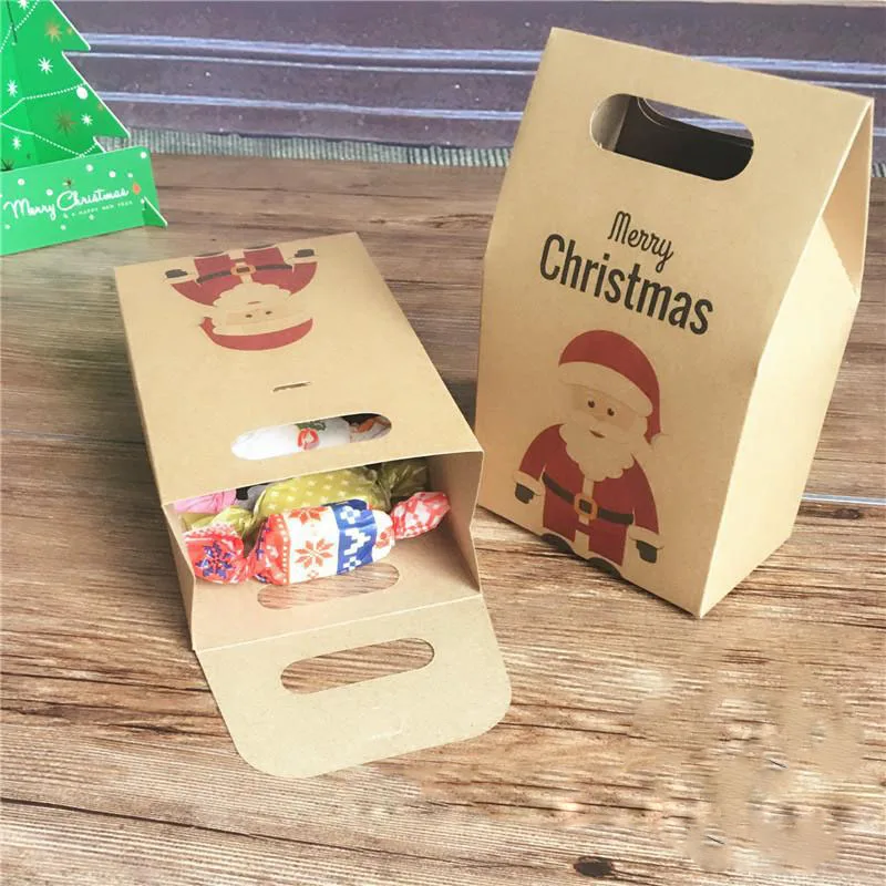 

Cute Santa Deer Kraft Paper Candy Box Holder DIY Cookies Gift Boxes Christmas New Year Party Biscuits Handbag Box Festival Favor