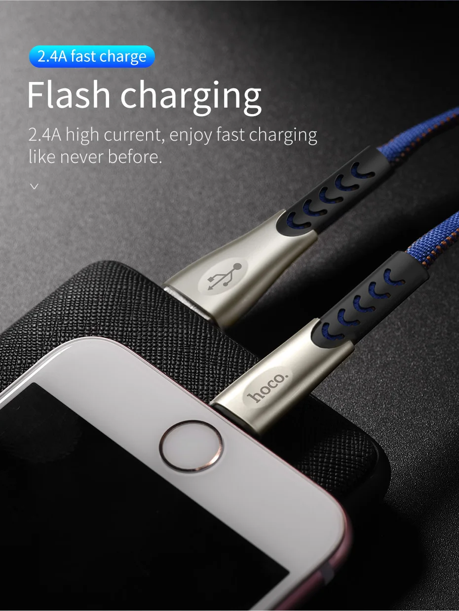 HOCO прочный нейлоновый USB кабель для iPhone Xs Max Xr X 8 7 6 6s сплав синхронизации данных кабель для быстрой зарядки для iPhone зарядное устройство кабель для передачи данных