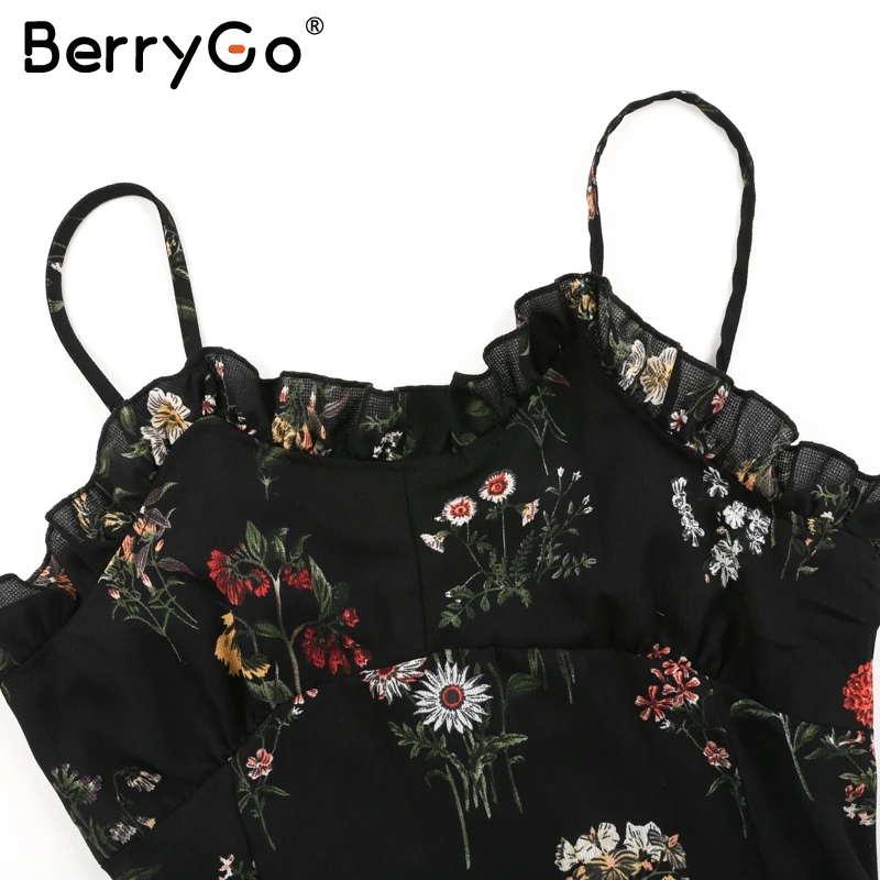 Женское пляжное платье-миди BerryGo черное Повседневное платье с цветочным принтом