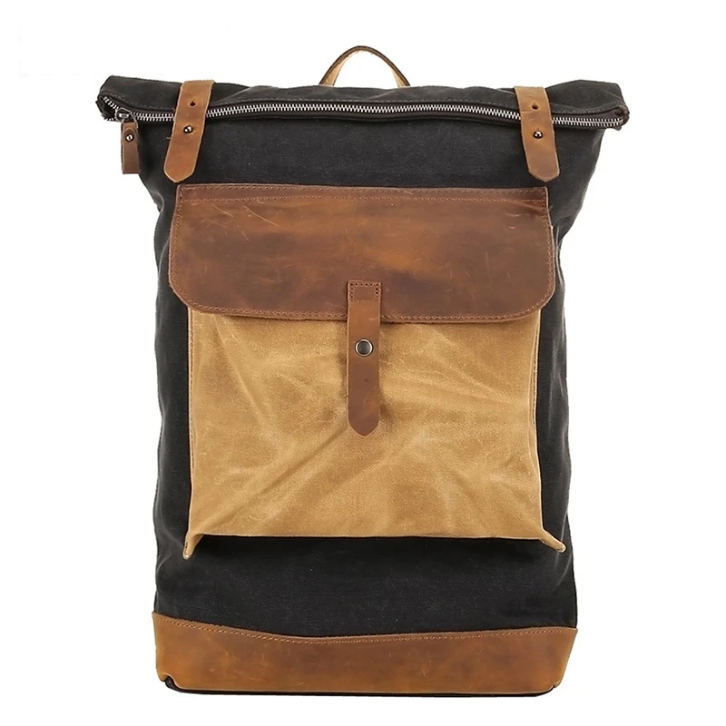 Bagpack Винтаж холст кожаный рюкзак для ноутбука Мужской колледж школьная сумка