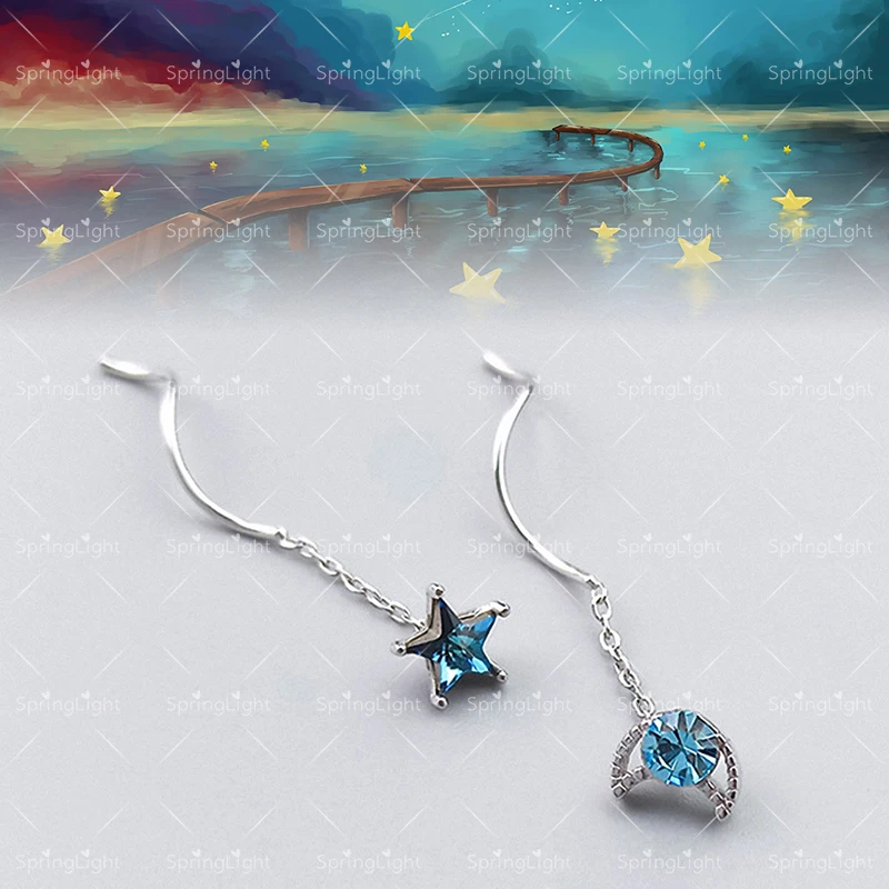 Женские серьги в форме Луны Spring Light элегантные длинные подвески из серебра 925