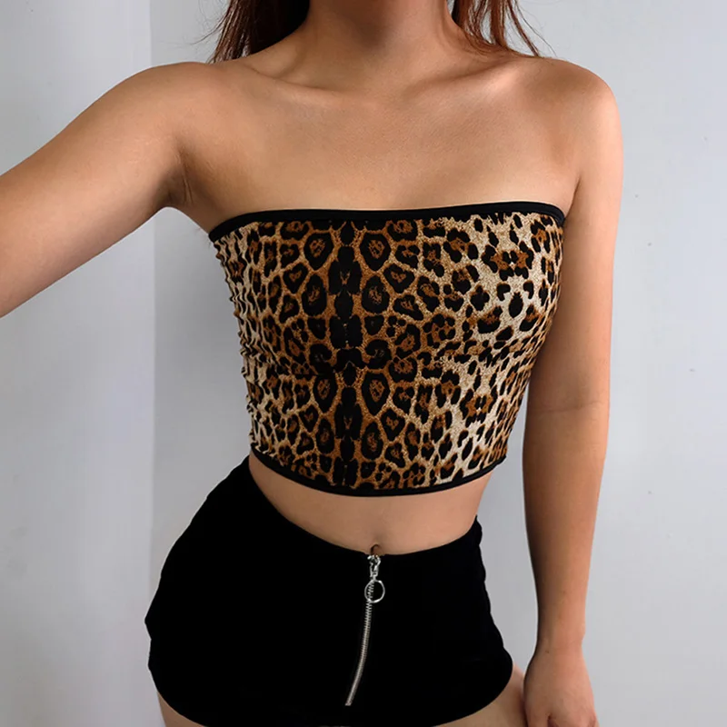 Топ женский леопардовый без бретелек пикантный укороченный топ бандо уличная